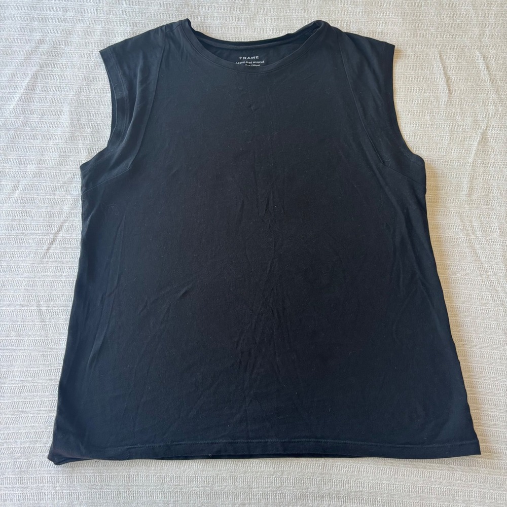 FRAME Le Mid Rise Muscle Tank Top Black Sleeveless Tee Womens Medium - Picture 1 of 6